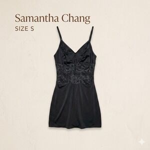 Samantha Chang Coquette Lace Inset Black Slip Dress Lingerie Chemise S